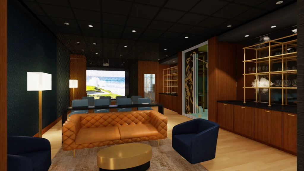 Interior lounge of Four Seasons Top Golf Suite - Saint Louis, MO