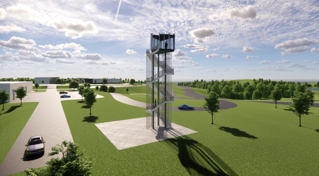 Exterior rendering of Evoc tower at Missouri State - Public Safety Complex