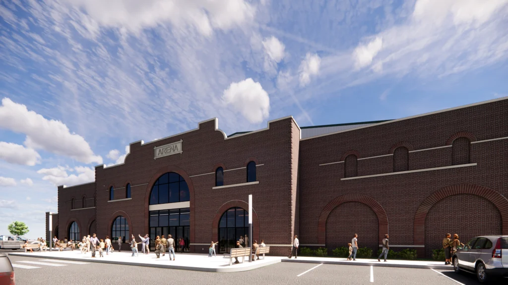 Exterior rendering of Main Entry at Missouri State Fairground Arena