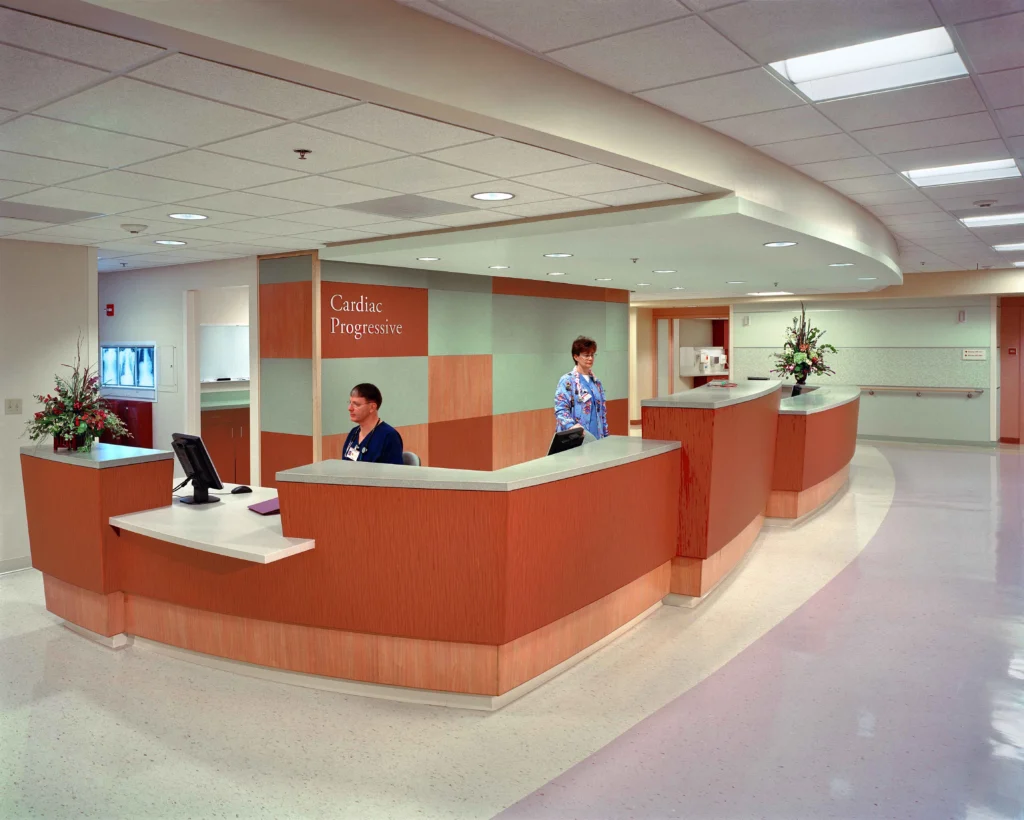 Interior nurse station at Southeast Health Patient Tower